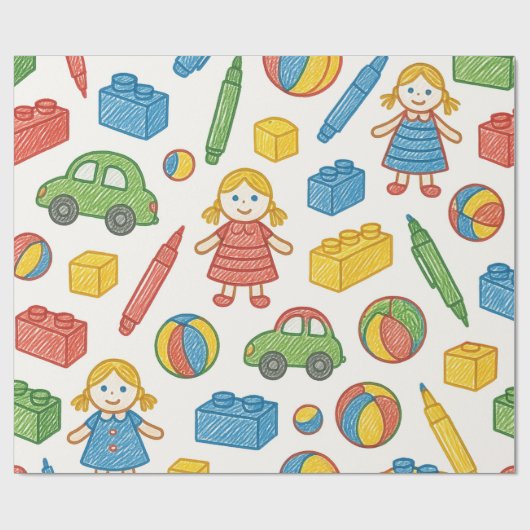Speels Speelgoed Naadloze Doodle Art Patroon Cadeaupapier (Vlak)