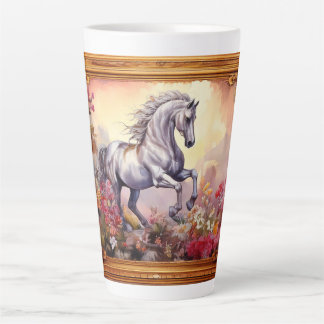 Speels wit paard latte mok