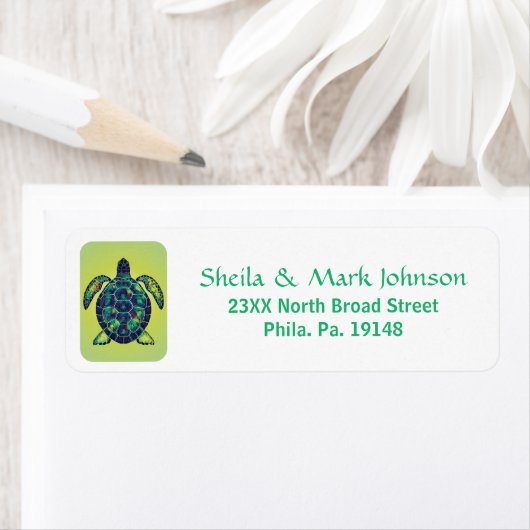 Speels Zee Schildpad Mozaïek Ocean Art Design Etiket (Insitu)