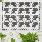 Speels zwart kat patroon ontwerp theedoek (Gevouwen)