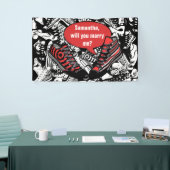 Speelschoenen 1 + uw eigen achtergrond en tekst spandoek (Beurs)