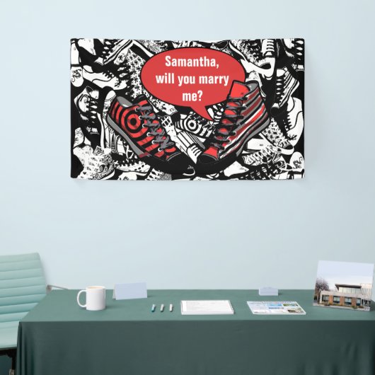 Speelschoenen 1 + uw eigen achtergrond en tekst spandoek (Beurs)