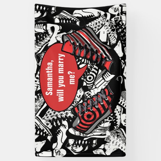 Speelschoenen 1 + uw eigen achtergrond en tekst spandoek (Verticaal)