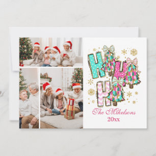 Speelse 3 Foto Ho Ho Ho Kerst Familie Feestdagenkaart