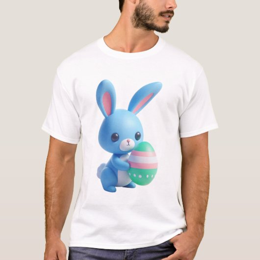 Speelse 3D paashaas met een kleurrijk ei T-shirt (Voorkant)