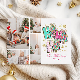 Speelse 4 Foto's Ho Ho Ho Kerst Familie Feestdagenkaart