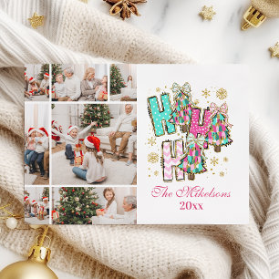 Speelse 7 Foto Ho Ho Ho Kerst Familie Feestdagenkaart