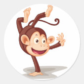 Speelse aap doet een handstand Cute dier Ronde Sticker (Voorkant)