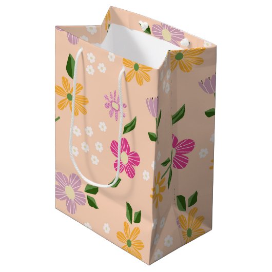 Speelse Abstracte bloemen Medium Cadeauzakje (Voorkant Gekanteld)