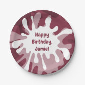 Speelse Abstracte Rode Spatverf Schildering Verjaa Papieren Bordje (Voorkant)