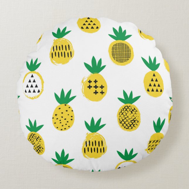 Speelse ananas: Kind-vriendelijke Vintage Rond Kussen (Voorkant)