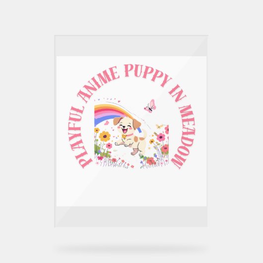 Speelse Anime Puppy in Meadow Poster (Voorkant)