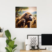 Speelse Apen Dans in Meadow Poster (Thuiskantoor)