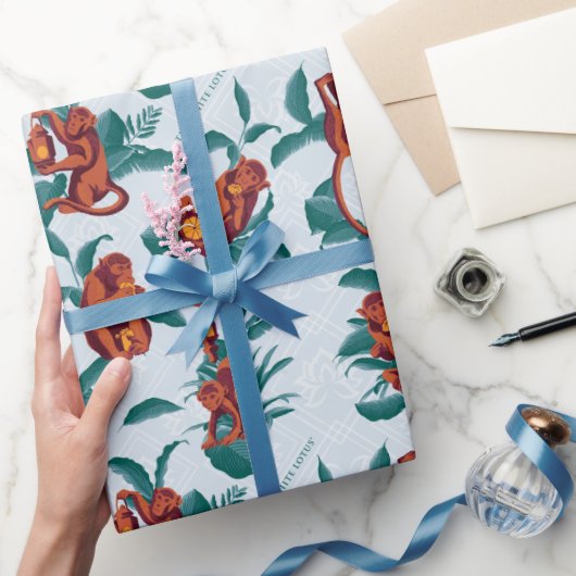 Speelse Apen Patroon van de Witte Lotus Cadeaupapier (Geschenken)