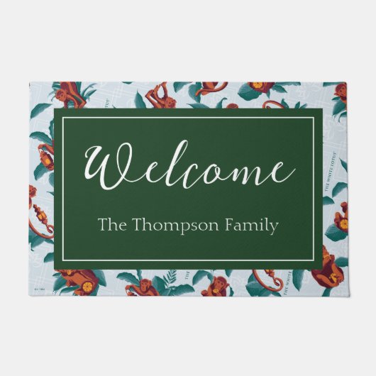 Speelse Apen Patroon van de Witte Lotus Deurmat (Voorkant)