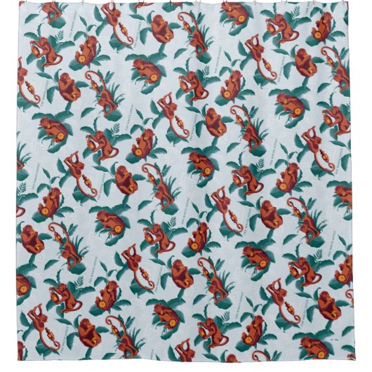 Speelse Apen Patroon van de Witte Lotus Douchegordijn (Voorkant)