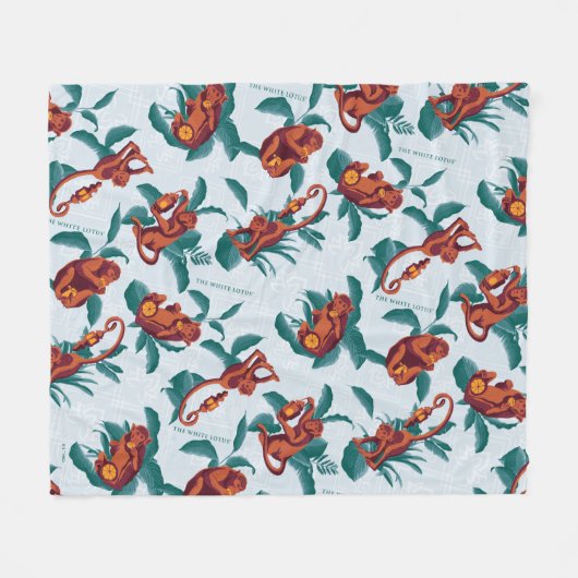 Speelse Apen Patroon van de Witte Lotus Fleece Deken (Voorkant (Horizontaal))