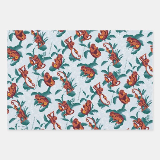 Speelse Apen Patroon van de Witte Lotus Inpakpapier Vel (Voorkant 2)