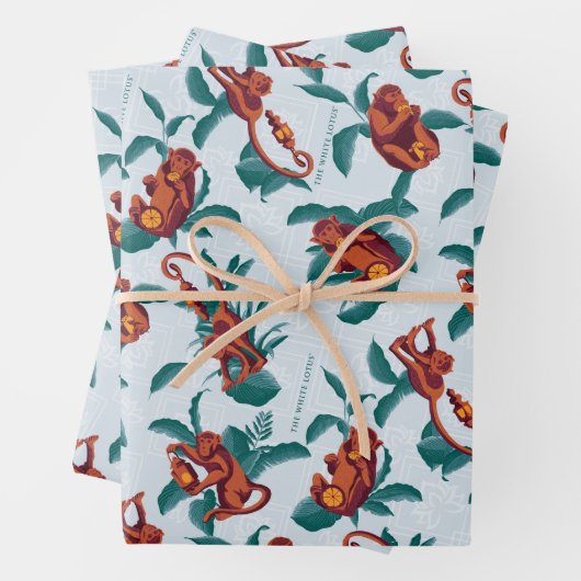 Speelse Apen Patroon van de Witte Lotus Inpakpapier Vel (In situ)