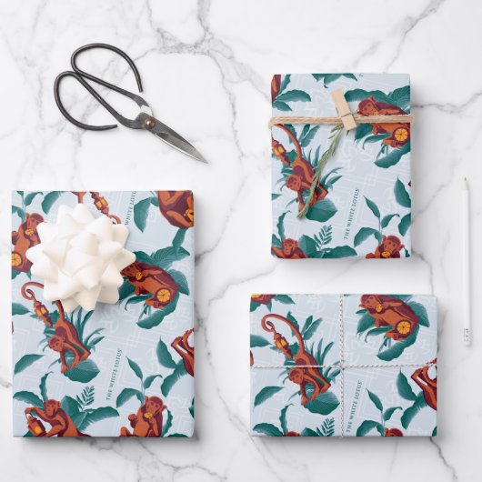 Speelse Apen Patroon van de Witte Lotus Inpakpapier Vel (Voorkant)