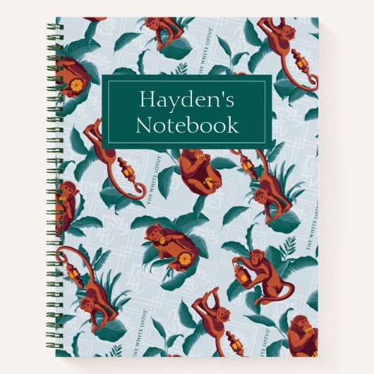 Speelse Apen Patroon van de Witte Lotus Notitieboek (Voorkant)