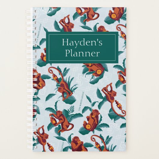Speelse Apen Patroon van de Witte Lotus Planner (Voorkant)