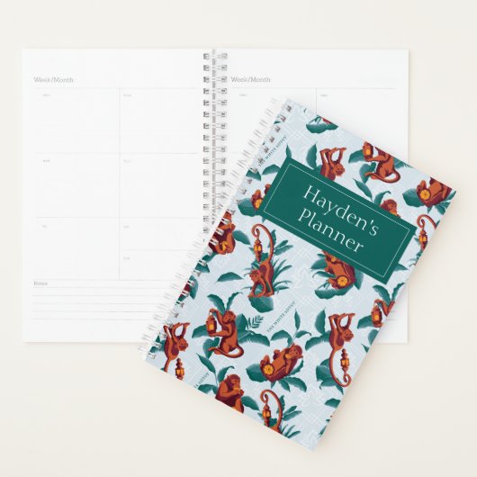 Speelse Apen Patroon van de Witte Lotus Planner (Display)