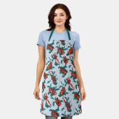 Speelse Apen Patroon van de Witte Lotus Schort (Gedragen)