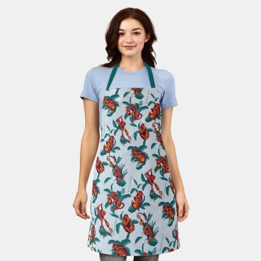 Speelse Apen Patroon van de Witte Lotus Schort (Gedragen)