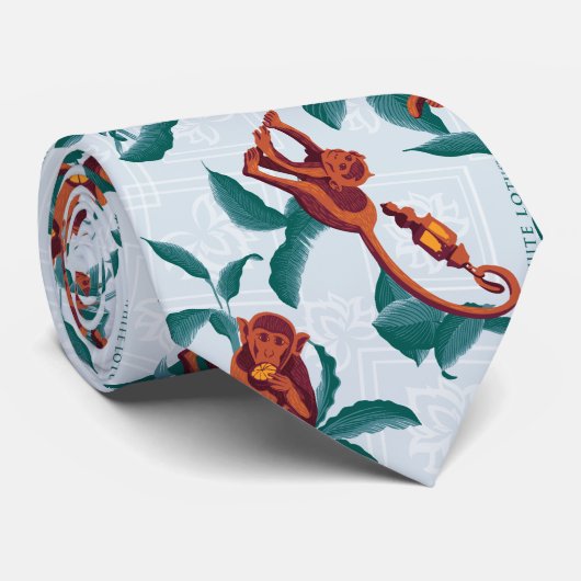 Speelse Apen Patroon van de Witte Lotus Stropdas (Opgerold)