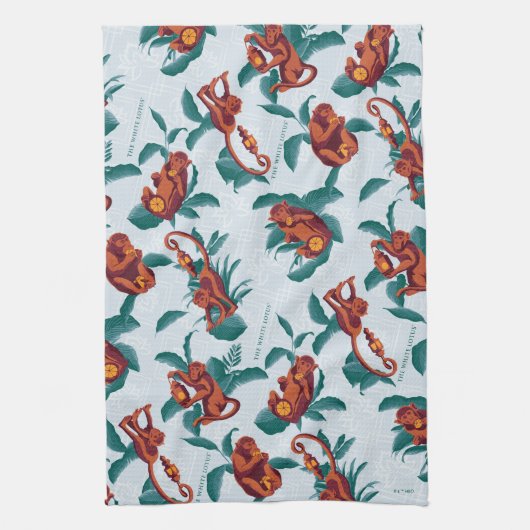 Speelse Apen Patroon van de Witte Lotus Theedoek (Verticaal)