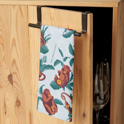 Speelse Apen Patroon van de Witte Lotus Theedoek (Derde Gevouwen)