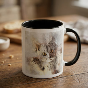 Speelse Aquarel Kitten met Helder Barnsteen Kleuri Mok