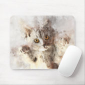 Speelse Aquarel Kitten met Helder Barnsteen Kleuri Muismat (Met muis)