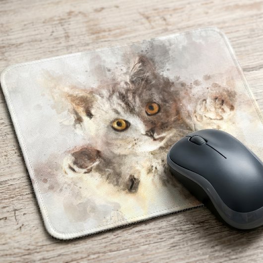 Speelse Aquarel Kitten met Helder Barnsteen Kleuri Muismat