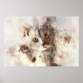 Speelse Aquarel Kitten met Helder Barnsteen Kleuri Poster (Voorkant)