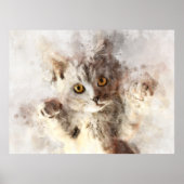 Speelse Aquarel Kitten met Helder Barnsteen Kleuri Poster (Voorkant)