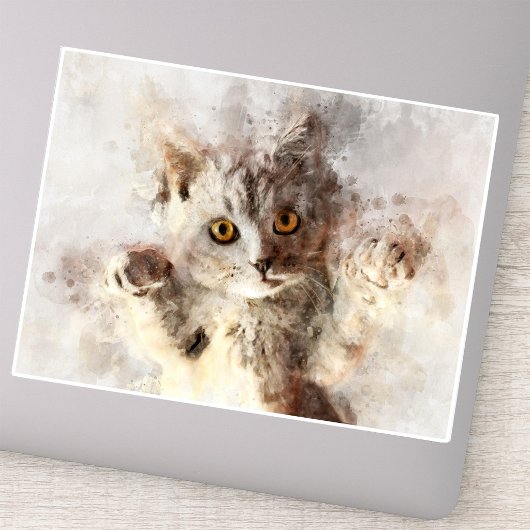 Speelse Aquarel Kitten met Helder Barnsteen Kleuri Sticker