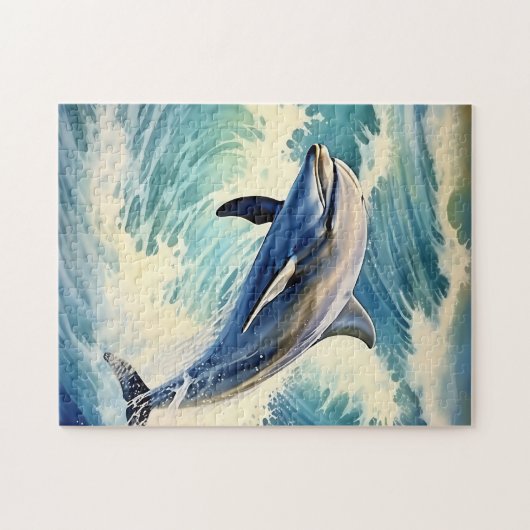 Speelse aquatische dolfijn legpuzzel (Horizontaal)