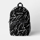 Speelse artistieke zwart-wit splatter w / naam bedrukte rugzak (Voorkant)