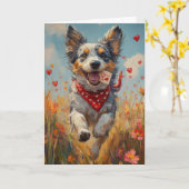 Speelse Australian Cattle Dog Valentijnsdag Kaart (Gele Bloem)