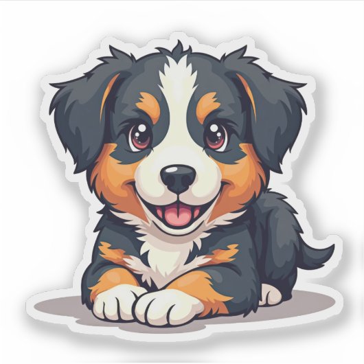 Speelse Australische Herder Pup, 3D Charm, Klein Sticker (Voorkant)