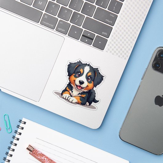 Speelse Australische Herder Pup, 3D Charm, Klein Sticker (Laptop met iPhone)