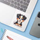 Speelse Australische herdershond Puppy – Chibi-sti Sticker (Laptop met iPhone)