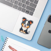 Speelse Australische Herdershond Puppy – Chibi Sti Sticker (Laptop met iPhone)