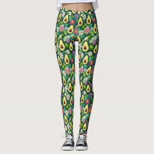 Speelse avocado's met bijen en bloemen leggings