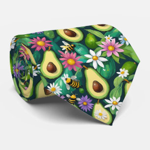 Speelse avocado's met bijen en bloemen stropdas
