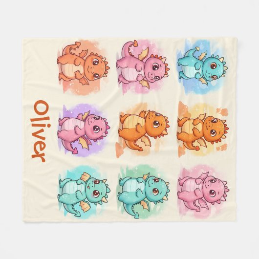 Speelse Baby Dragons gepersonaliseerd Fleece Deken (Voorkant (Horizontaal))