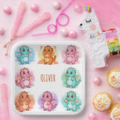 Speelse Baby Dragons gepersonaliseerd Papieren Bordje (Feest)