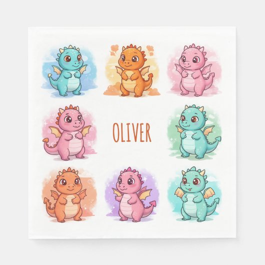 Speelse Baby Dragons gepersonaliseerd Servet (Voorkant)